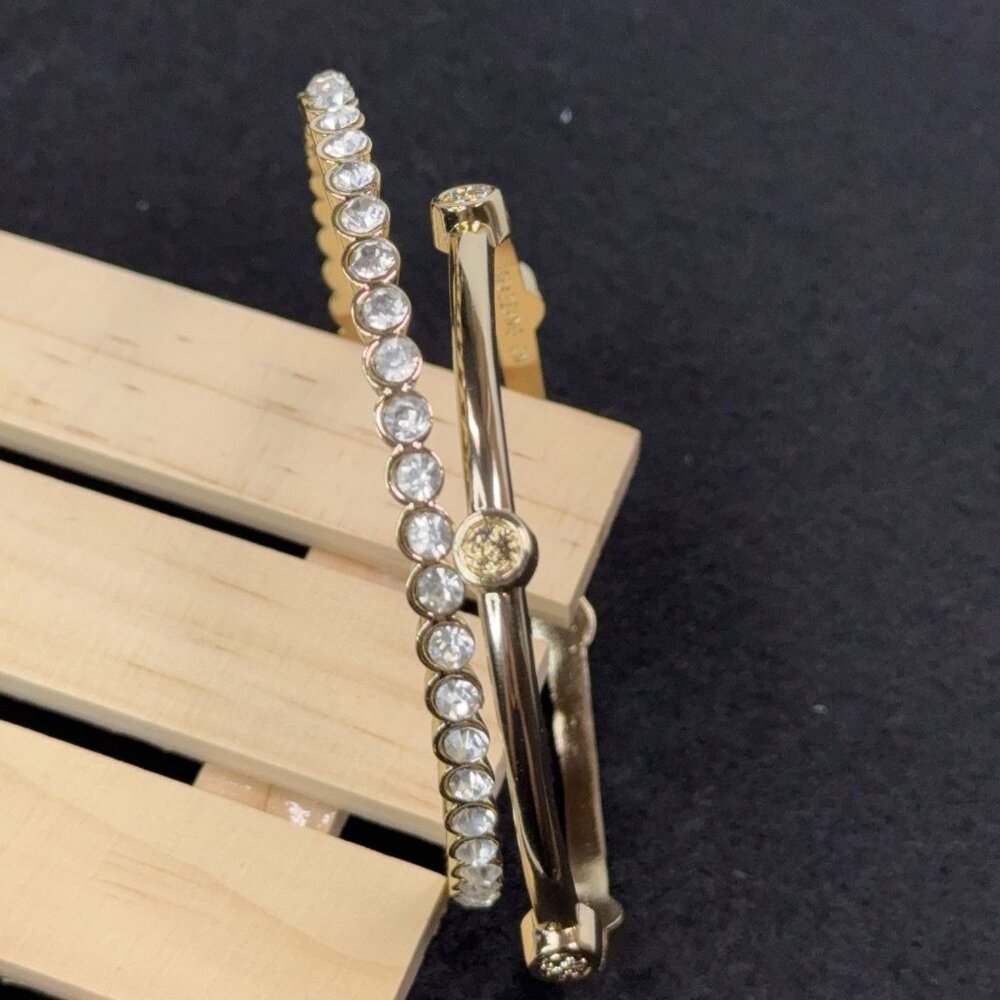 Graziano Gold Tone Bangle Bracelets Lot of 3 Rhinestones Open Link Lock Sz 8.5" - Picture 7 of 9